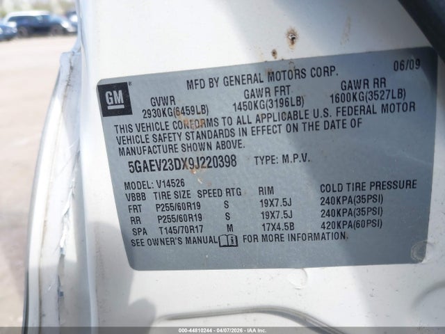 Aukcja sprzedaży 2009 Buick Enclave Cxl, vin: 5GAEV23DX9J220398, numer aukcji: 44810244