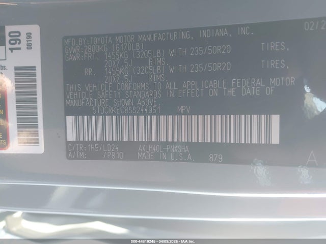 Продажа на аукционе авто 2025 Toyota Sienna Xse, vin: 5TDCRKEC8SS244951, номер лота: 44810245