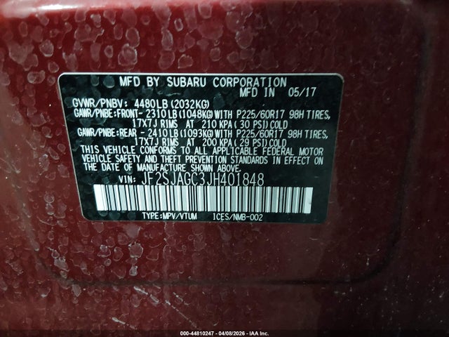 Aukcja sprzedaży 2018 Subaru Forester 2.5i Premium, vin: JF2SJAGC3JH401848, numer aukcji: 44810247