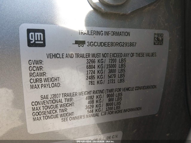 Продажа на аукционе авто 2024 Chevrolet Silverado 1500 4wd  Short Bed Rst, vin: 3GCUDEE80RG291867, номер лота: 44810259