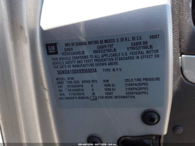 Aukcja sprzedaży 2008 Chevrolet Hhr Ls, vin: 3GNDA13DX8S560834, numer aukcji: 44810266
