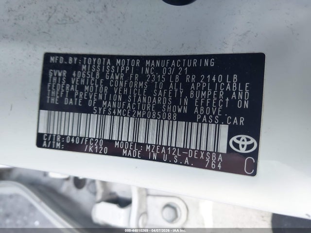 Toyota COROLLA SE 2021 5YFS4MCE2MP085088 Image 9