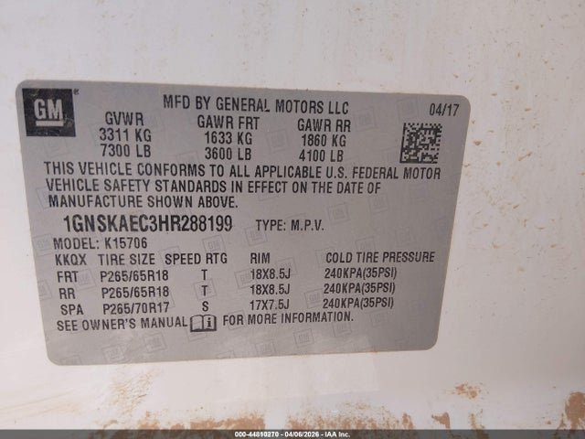 1GNSKAEC3HR288199 Chevrolet Tahoe Ls