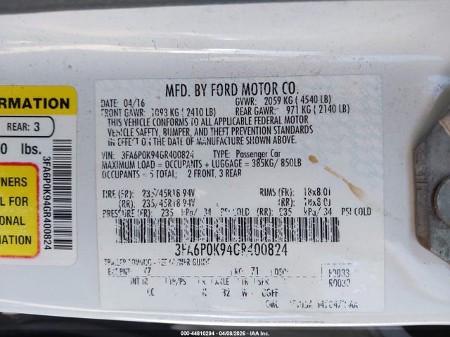 Ford Fusion Titanium 2016 3FA6P0K94GR400824 Image 9