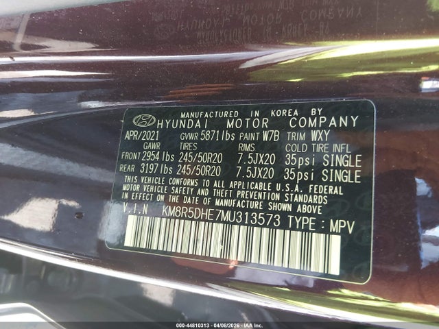 Продаж на аукціоні авто 2021 Hyundai Palisade Limited, vin: KM8R5DHE7MU313573, номер лоту: 44810313