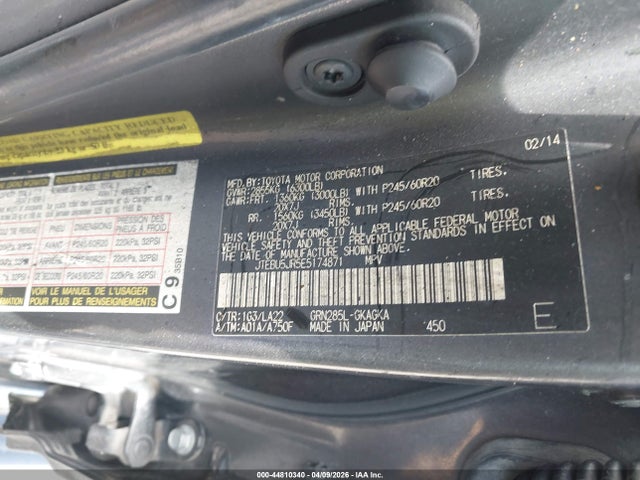 Продажа на аукционе авто 2014 Toyota 4runner Limited, vin: JTEBU5JR5E5174871, номер лота: 44810340