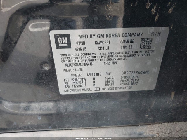 Продаж на аукціоні авто 2020 Chevrolet Trax Fwd Ls, vin: KL7CJKSB3LB086446, номер лоту: 44810352