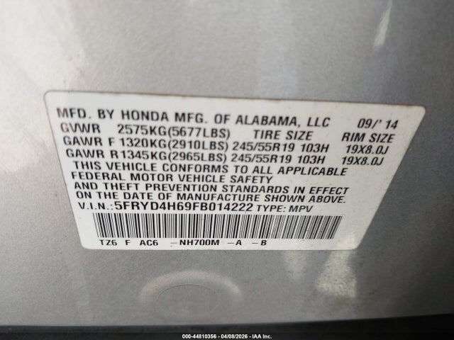 Aukcja sprzedaży 2015 Acura Mdx Technology Pkg W/entertainment Pkg, vin: 5FRYD4H69FB014222, numer aukcji: 44810356