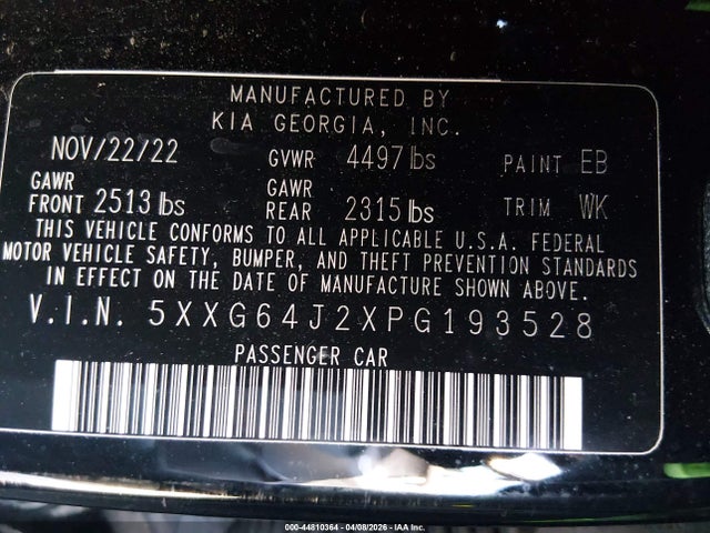 2023 Kia K5 Gt-line მანქანა იყიდება აუქციონზე, vin: 5XXG64J2XPG193528, აუქციონის ნომერი: 44810364