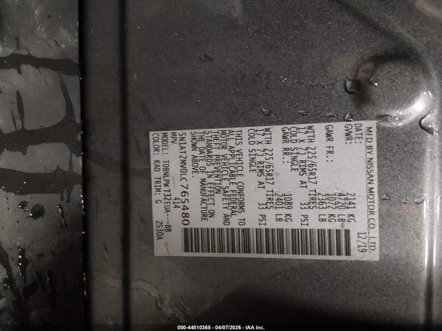 44810365 :رقم المزاد ، 5N1AT2MV0LC765480 vin ، 2020 Nissan Rogue S Intelligent Awd مزاد بيع