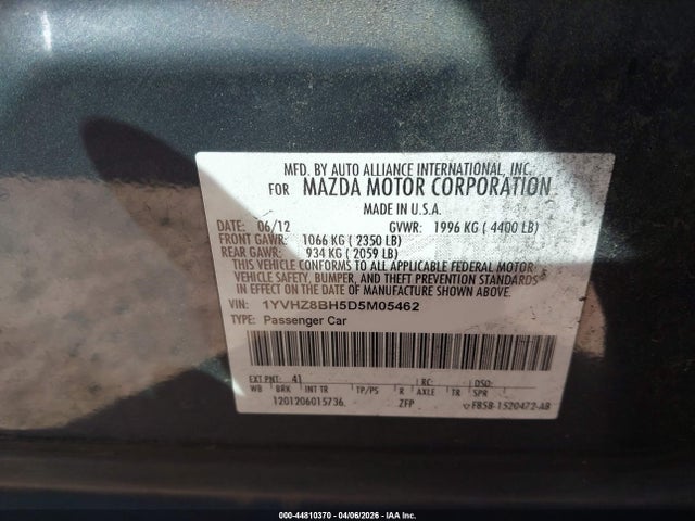Aukcja sprzedaży 2013 Mazda Mazda6 I Sport, vin: 1YVHZ8BH5D5M05462, numer aukcji: 44810370