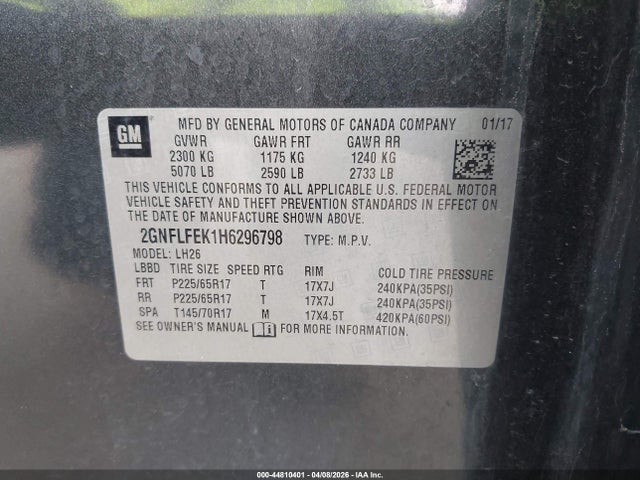 Продаж на аукціоні авто 2017 Chevrolet Equinox Lt, vin: 2GNFLFEK1H6296798, номер лоту: 44810401