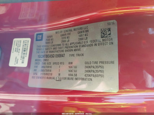 Chevrolet Colorado Wt 2016 1GCHTBEA5G1390847 Image 9