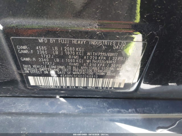 Aukcja sprzedaży 2013 Subaru Outback 2.5i Limited, vin: 4S4BRCSC6D3260913, numer aukcji: 44810469