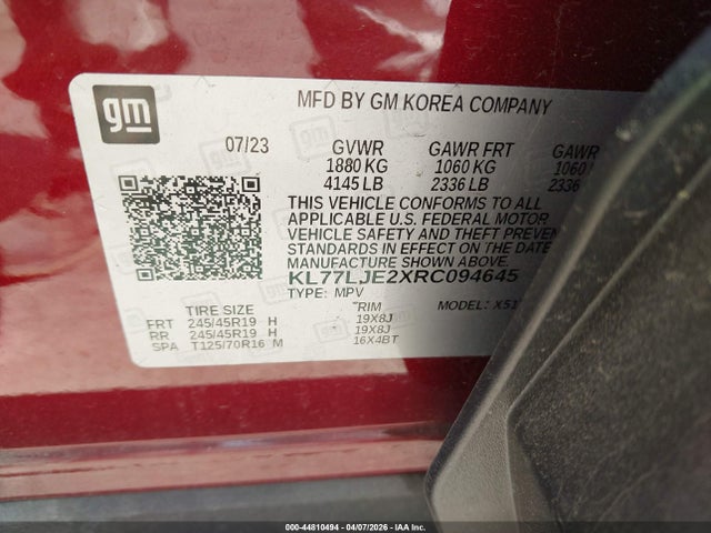 KL77LJE2XRC094645 Chevrolet Trax Fwd 2rs