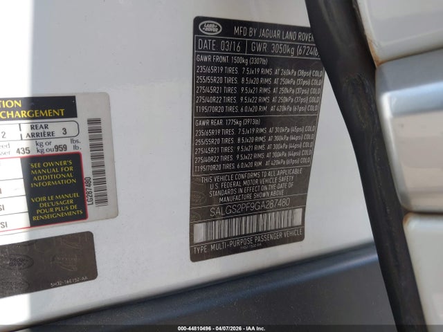 SALGS2PF9GA287480 Land Rover Range Rover 3.0l V6 Supercharged Hse