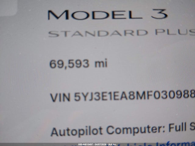 Aukcja sprzedaży 2021 Tesla Model 3 Standard Range Plus Rear-wheel Drive, vin: 5YJ3E1EA8MF030988, numer aukcji: 44810497