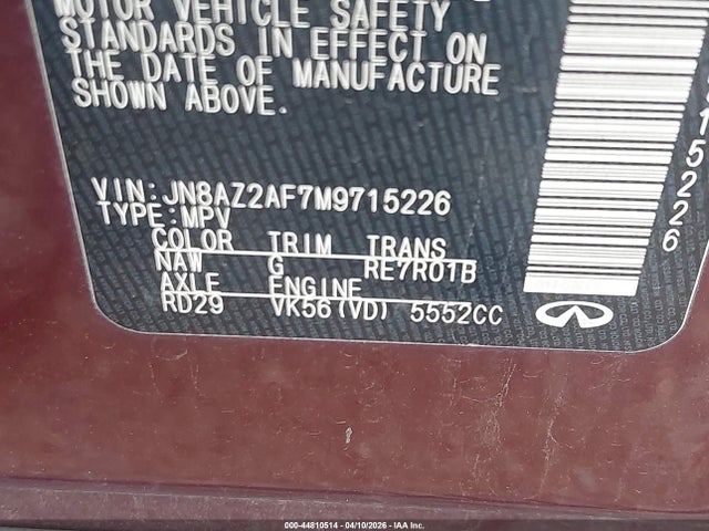 44810514 :رقم المزاد ، JN8AZ2AF7M9715226 vin ، 2021 Infiniti Qx80 Premium Select مزاد بيع