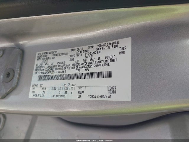 44810516 :رقم المزاد ، 1FMCU0F72EUB00389 vin ، 2014 Ford Escape S مزاد بيع
