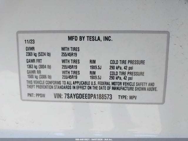 7SAYGDEE0PA188573 Tesla Model Y Awd/long Range Dual Motor All-wheel Drive