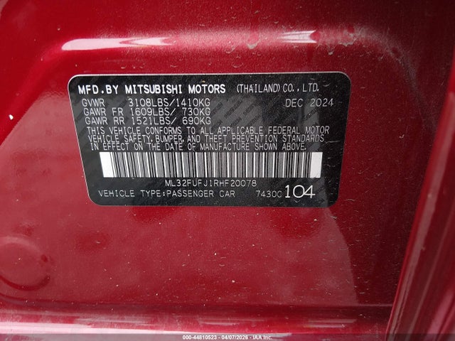 Продаж на аукціоні авто 2024 Mitsubishi Mirage G4 Black Edition/es/le, vin: ML32FUFJ1RHF20078, номер лоту: 44810523