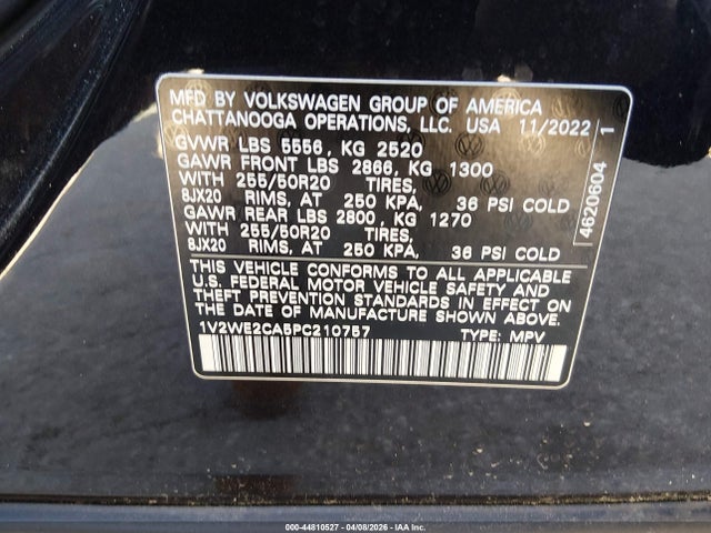 44810527 :رقم المزاد ، 1V2WE2CA5PC210757 vin ، 2023 Volkswagen Atlas Cross Sport 3.6l V6 Se W/technology مزاد بيع