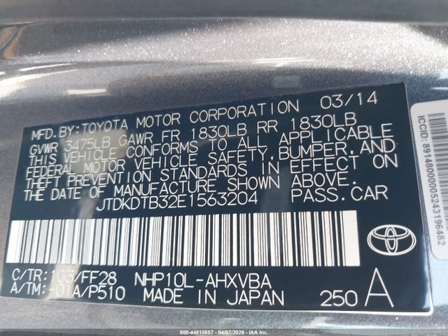 Toyota Prius C Two 2014 JTDKDTB32E1563204 Image 9
