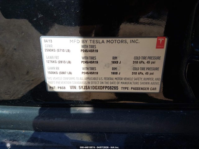Продажа на аукционе авто 2013 Tesla Model S, vin: 5YJSA1DGXDFP08265, номер лота: 44810574