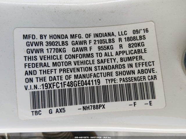 Honda Civic Ex-t 2016 19XFC1F48GE044119 Image 9