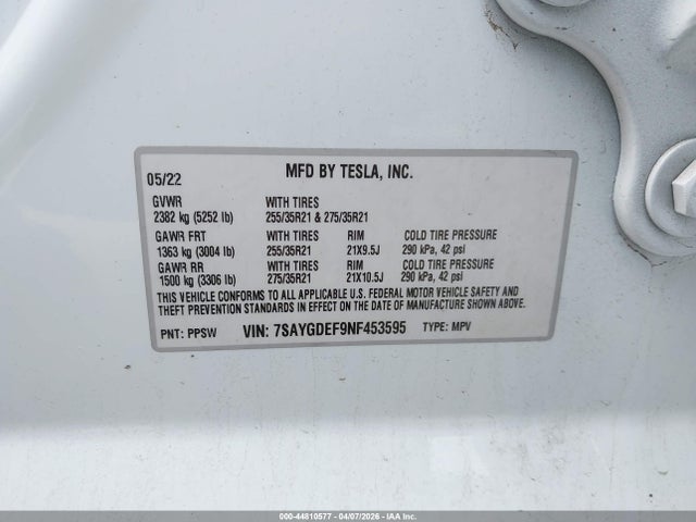Aukcja sprzedaży 2022 Tesla Model Y Performance Dual Motor All-wheel Drive, vin: 7SAYGDEF9NF453595, numer aukcji: 44810577