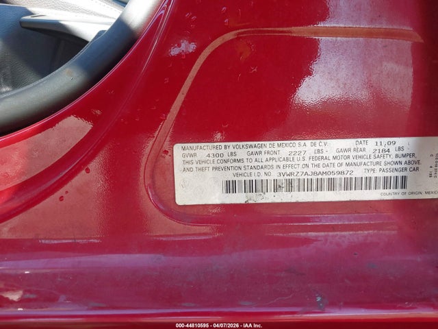 44810595 :رقم المزاد ، 3VWRZ7AJ8AM059872 vin ، 2010 Volkswagen Jetta Se مزاد بيع