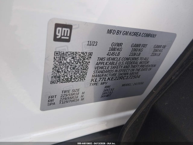 44810602 :رقم المزاد ، KL77LKE22RC172504 vin ، 2024 Chevrolet Trax Fwd Activ مزاد بيع