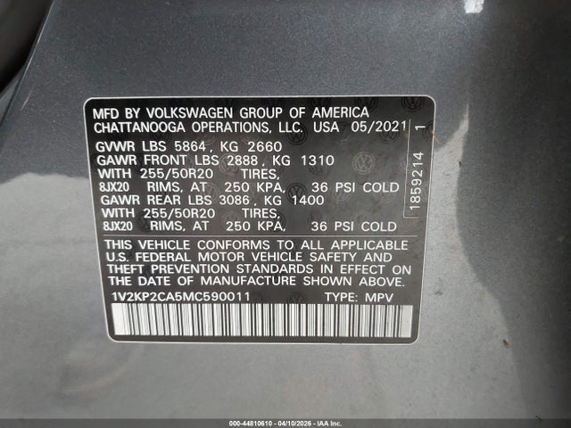 2021 Volkswagen Atlas 2.0t Se W/technology მანქანა იყიდება აუქციონზე, vin: 1V2KP2CA5MC590011, აუქციონის ნომერი: 44810610