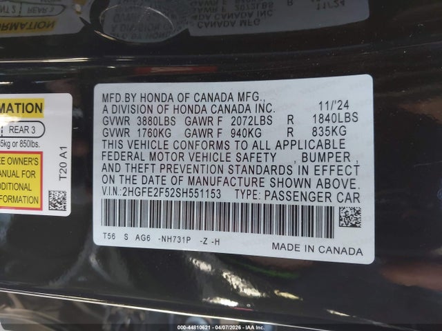 Honda Civic Sport 2025 2HGFE2F52SH551153 Image 9
