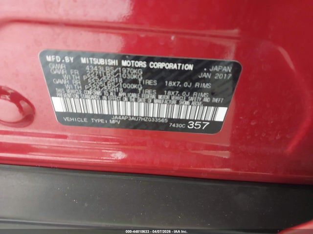 Продаж на аукціоні авто 2017 Mitsubishi Outlander Sport 2.0 Es/2.0 Le, vin: JA4AP3AU7HZ033565, номер лоту: 44810633