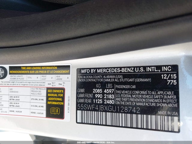 Продаж на аукціоні авто 2016 Mercedes-benz C 300 Sport, vin: 55SWF4JBXGU128742, номер лоту: 44810657