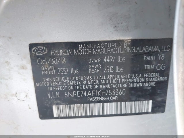 2019 HYUNDAI SONATA 5NPE24AF1KH753360 Photo 8