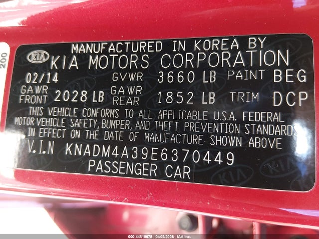 Aukcja sprzedaży 2014 Kia Rio Lx, vin: KNADM4A39E6370449, numer aukcji: 44810678