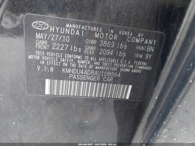2010 HYUNDAI ELANTRA KMHDU4AD8AU108564 Photo 8