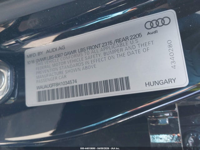 Aukcja sprzedaży 2017 Audi A3 2.0t Premium, vin: WAUAUGFF8H1034574, numer aukcji: 44810690