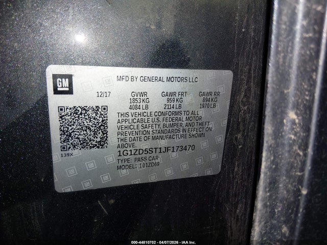 44810702 :رقم المزاد ، 1G1ZD5ST1JF173470 vin ، 2018 Chevrolet Malibu Lt مزاد بيع