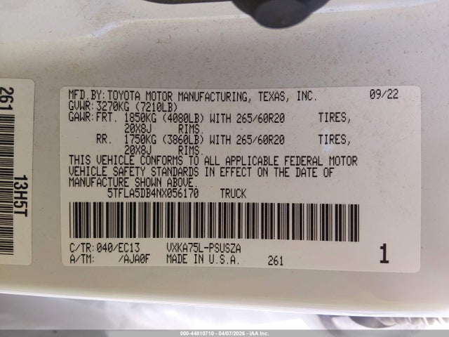 Toyota Tundra Sr5 2022 5TFLA5DB4NX056170 Image 9