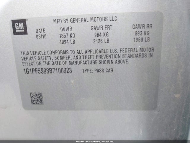 2011 CHEVROLET CRUZE 1G1PF5S98B7100923 Photo 8