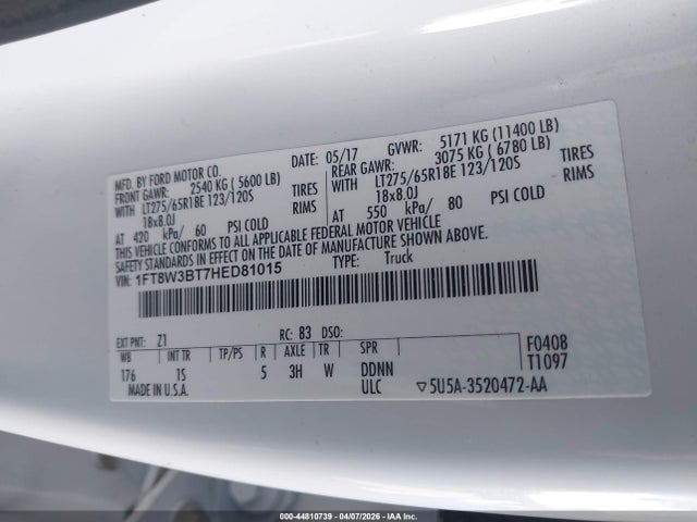 Ford F-350 Xl 2017 1FT8W3BT7HED81015 Image 9