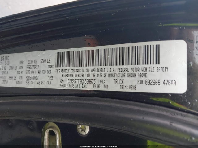 Продажа на аукционе авто 2019 Ram 1500 Classic Slt  4x2 6'4 Box, vin: 1C6RR6TT8KS538675, номер лота: 44810744