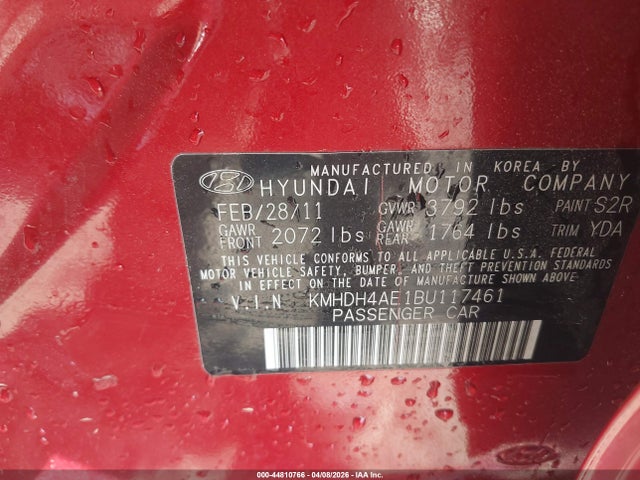 Aukcja sprzedaży 2011 Hyundai Elantra Gls (ulsan Plant), vin: KMHDH4AE1BU117461, numer aukcji: 44810766