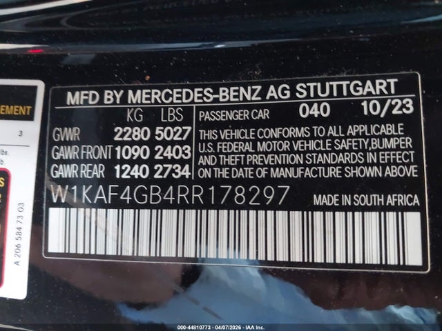 W1KAF4GB4RR178297 Mercedes-Benz C 300