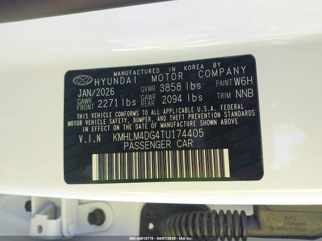 44810778 :رقم المزاد ، KMHLM4DG4TU174405 vin ، 2026 Hyundai Elantra Sel Sport مزاد بيع