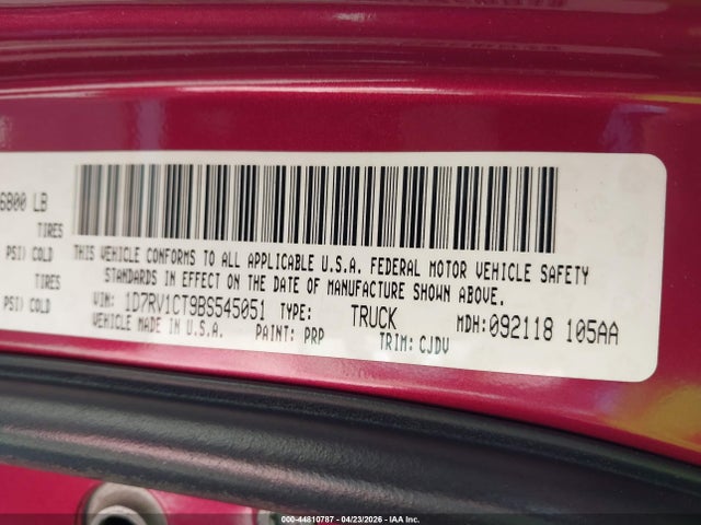 44810787 :رقم المزاد ، 1D7RV1CT9BS545051 vin ، 2011 Ram Ram 1500 Sport مزاد بيع