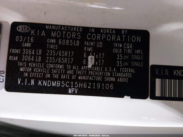 KNDMB5C15H6219106 KIA SEDONA LX